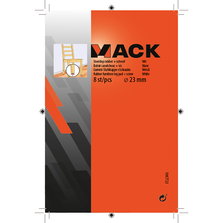 Mack 1047723 - stoeldop rubber + schroef wit ø 23 mm 8 st pcs | 6 stuks