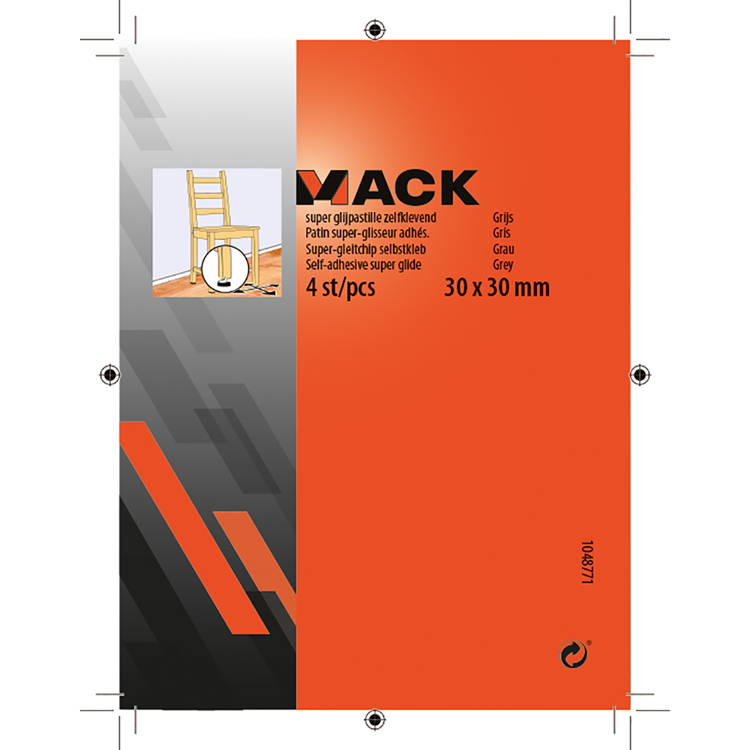 Mack 1048771 - super glijpastille zelfklevendgrijs 30 x 30 mm 4 st pcs | 12 stuks