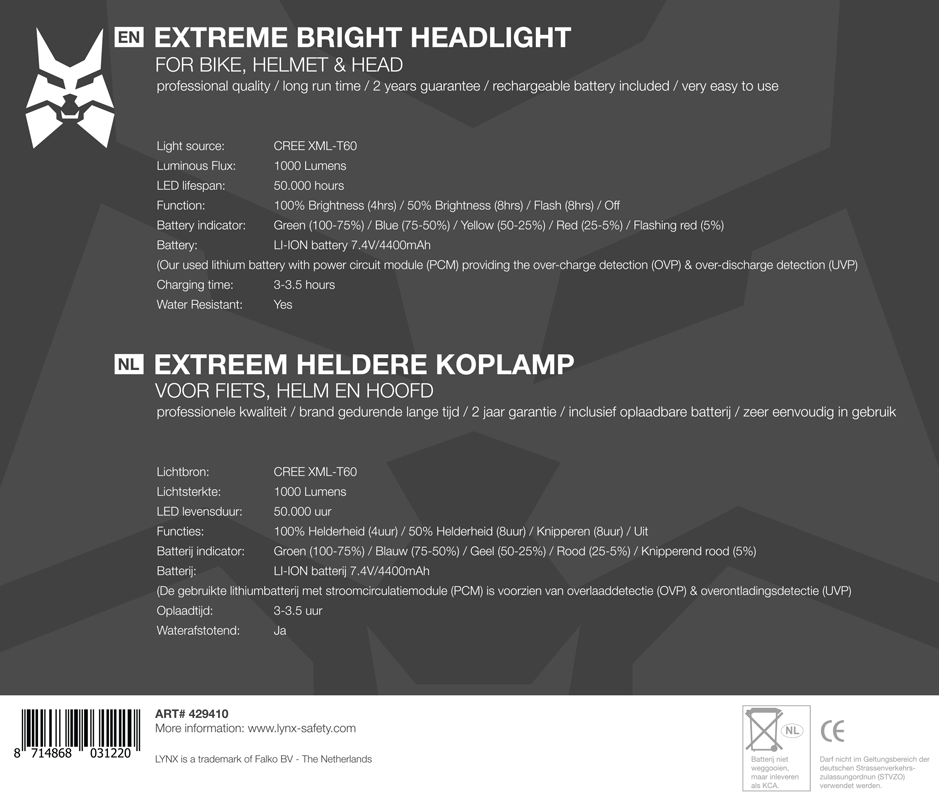 Lynx Pro Scheinwerfer extrem 1000 Lumen wiederaufladbar