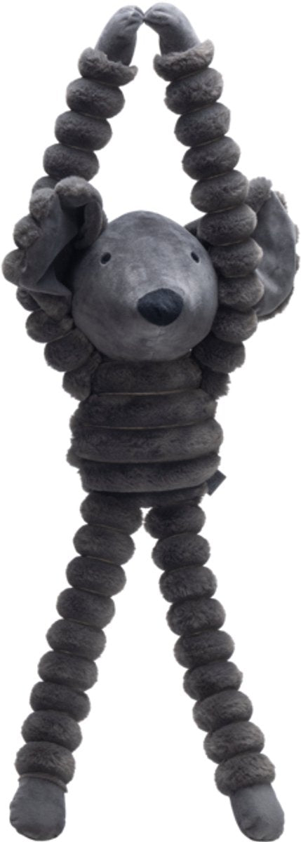 Designed by lotte hondenknuffel reza hang muis - hondenspeeltjes - dikke ribstof - antraciet - 62x35x18 cm