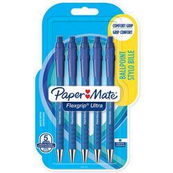 Paper Mate Flexgrip Ultra Kugelschreiber mit Druckknopf | mittlere Spitze (1,0 mm) | blaue Tinte | 5 Stück