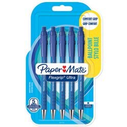 Paper Mate Flexgrip Ultra Kugelschreiber mit Druckknopf | mittlere Spitze (1,0 mm) | blaue Tinte | 5 Stück