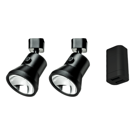 Starterset - 2x Lanciano Strahler schwarz groß + doppelter USB-A-Anschluss