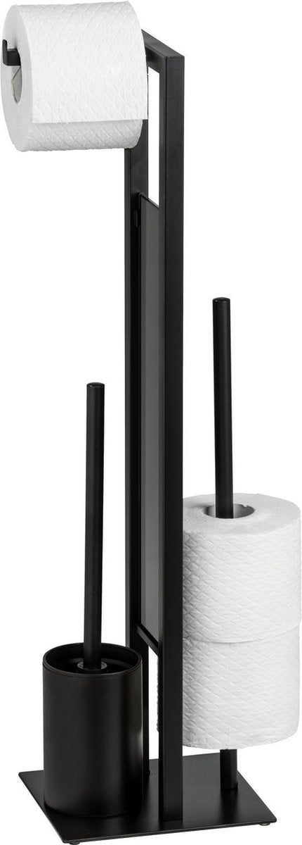 Wenko Toilettenbutler Rivalta Schwarz – Toilettenbürste mit Halter, Toilettenpapierhalter und Ersatzrollenhalter freistehend