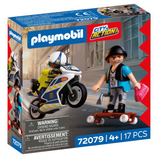 Playmobil City Action Polizei-Motorrad-Verfolgungsjagd | Polizist jagt Dieb auf Longboard | regt die Kreativität an | Kinderspielzeug für Kinder ab 4 Jahren | 72079