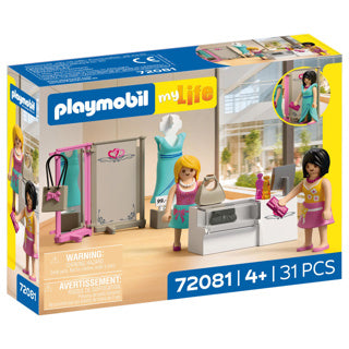 Playmobil Mylife Modeboutique | 2 Figuren mit Schaufensterpuppe und Theke | regt die Kreativität an | Kinderspielzeug für Kinder ab 4 Jahren | 72081