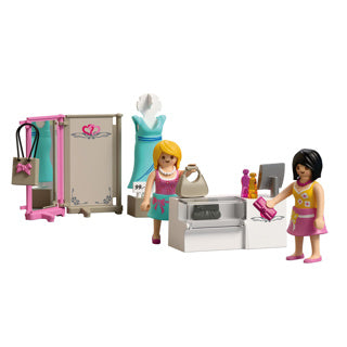 Playmobil Mylife Modeboutique | 2 Figuren mit Schaufensterpuppe und Theke | regt die Kreativität an | Kinderspielzeug für Kinder ab 4 Jahren | 72081