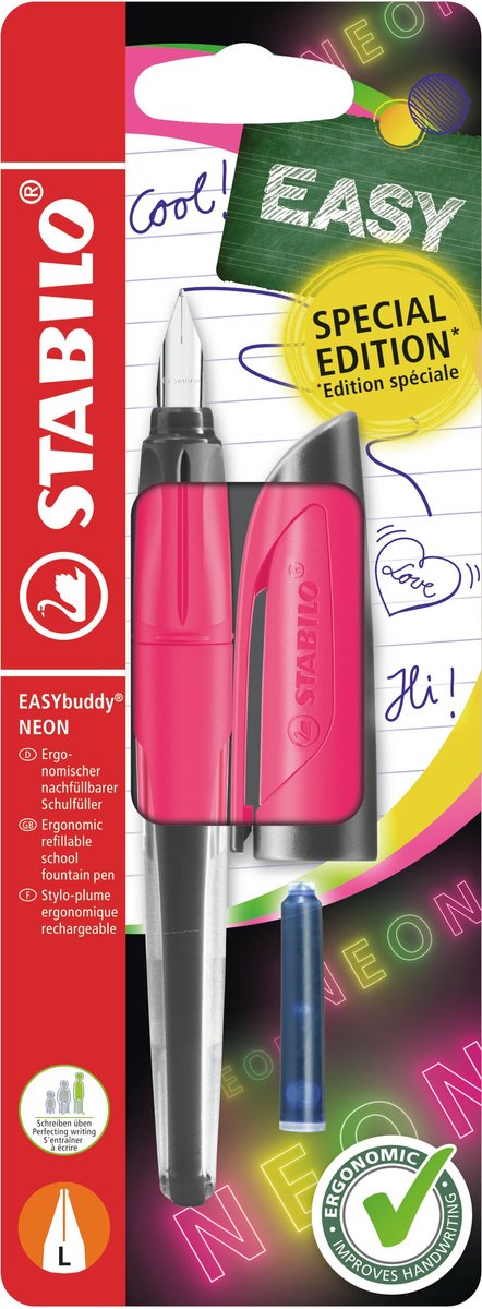 Stabilo easybuddy neon - Ergonomischer Füllfederhalter - Pink - L-Feder für Linkshänder