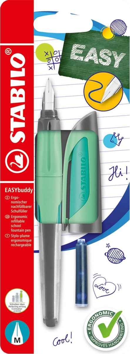 Stabilo Easybuddy Pastell – ergonomischer Füllfederhalter – Mint – Standard-M-Feder für Rechtshänder