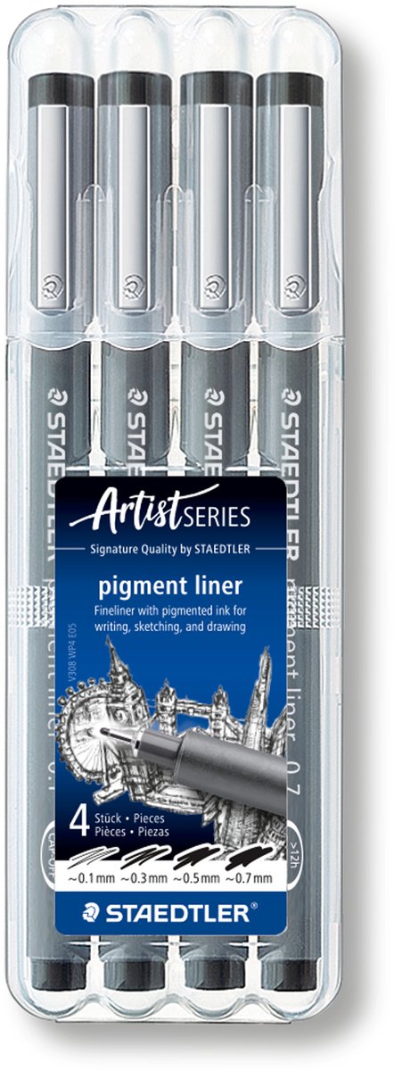 Staedtler - Künstlerserie - Pigment Liner 308 - Fineliner - Box mit 4 Strichstärken