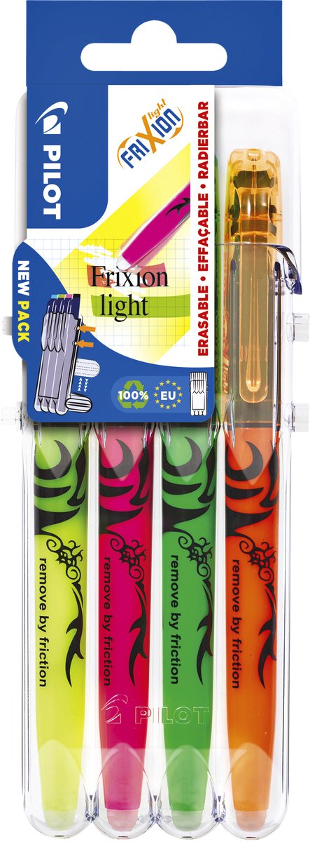Pilot Frixion – Textmarker – Grün, Orange, Pink, Gelb – 4er-Pack.