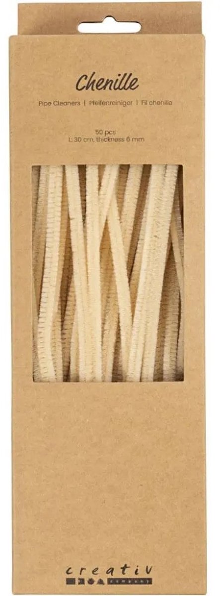 Creativ Company Chenilledraht Bastelmaterial Beige 6mm x 30cm 50 Stück.