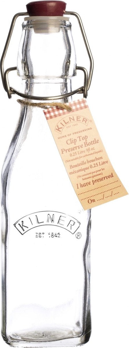 Quadratische Kilner-Flasche – mit Kunststoff-Bügelverschluss – 250 ml