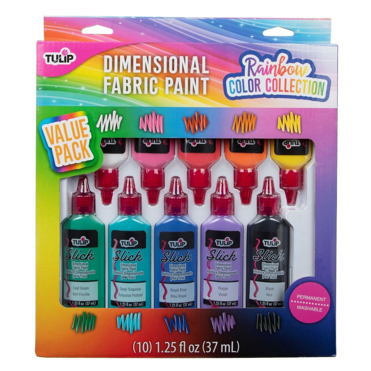 Tulpe • 3D-Textilfarbe 37 ml, Regenbogenfarbenkollektion, 10 Stück.