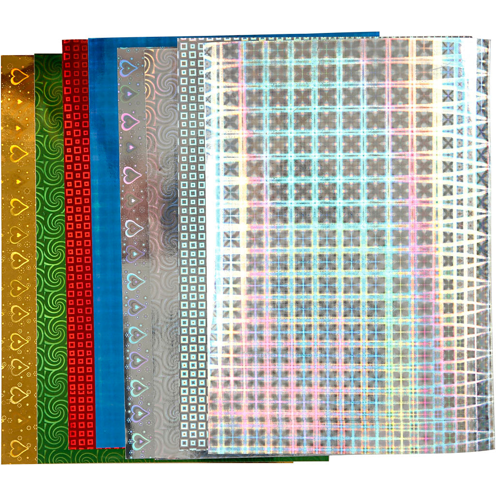 Holografisches Papier der Firma Creativ, A4, Blatt 210 x 297 mm, 120 g, 8 Blatt, 1 Karton