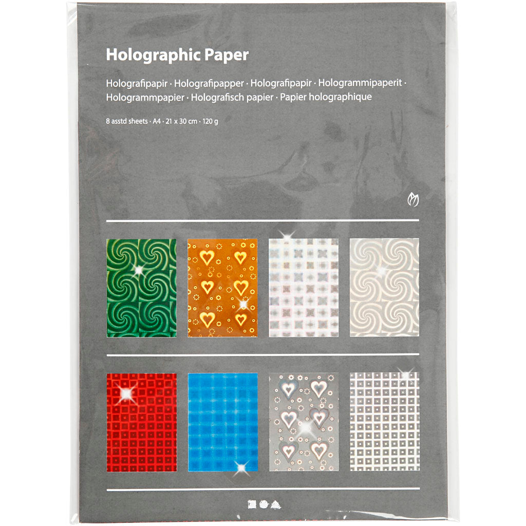Holografisches Papier der Firma Creativ, A4, Blatt 210 x 297 mm, 120 g, 80 Blatt, 1 Karton