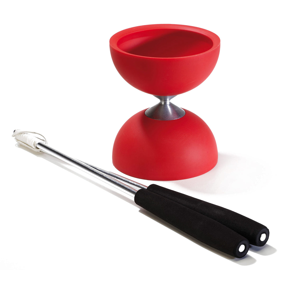 Eureka rubber diabolo met aluminium stokken rood