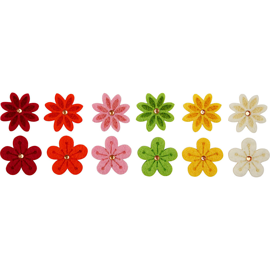 Creativ Company Filzblumen mit Strasssteinen, D 30 mm, Stärke 2,5 mm, 12 Stück 1 Box