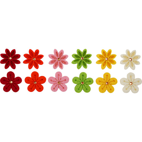Creativ Company Filzblumen mit Strasssteinen, D 30 mm, Stärke 2,5 mm, 12 Stück 1 Box