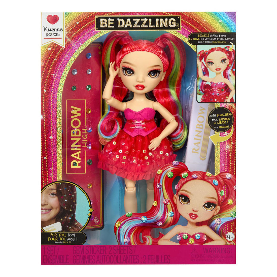 Rainbow High Be Dazzling Fashion Dolls – Vivienne Rouge (rot) mit Blendwerkzeug und glitzernden Strasssteinen
