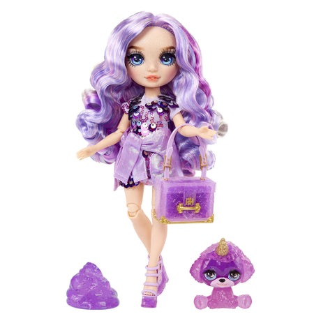 Rainbow High klassische Modepuppe – 28 cm – violett (lila) – mit Schleim-Set und Tier