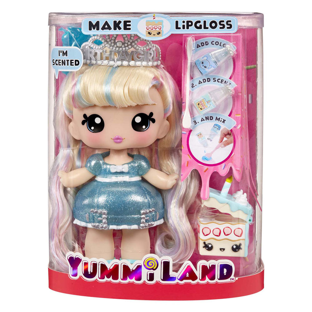 Mga Entertainment Yummiland Lipgloss-Puppe mit Haustier – Callie Geburtstagstorte