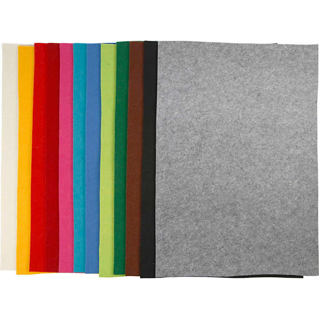 Creativ Company Hobbyfilz, Blatt 42x60 cm, Stärke 3 mm, verschiedene Farben, 12 verschiedene Blätter 1 Karton