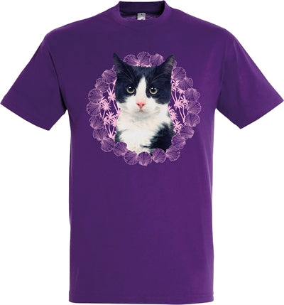 T-shirt cat black and white purple