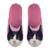 Slipper schwarz weiß Katze rosa