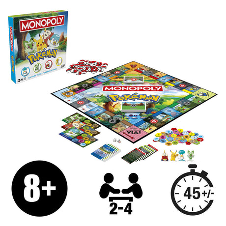 Monopoly édition pokémon, jeu de plateau pour enfants et fans de pokémon, jeux familiaux, à partir de 8 ans