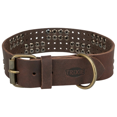 Trixie Hundehalsband Niete rustikal Fettleder dunkelbraun