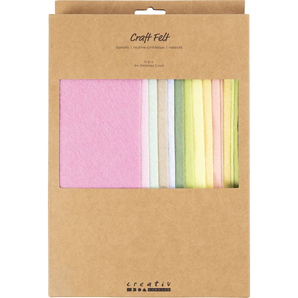 Creativ Company Hobbyfilz, A4, Blatt 210x297 mm, Stärke 2 mm, Pastellfarben, 10 Stück 1 Karton