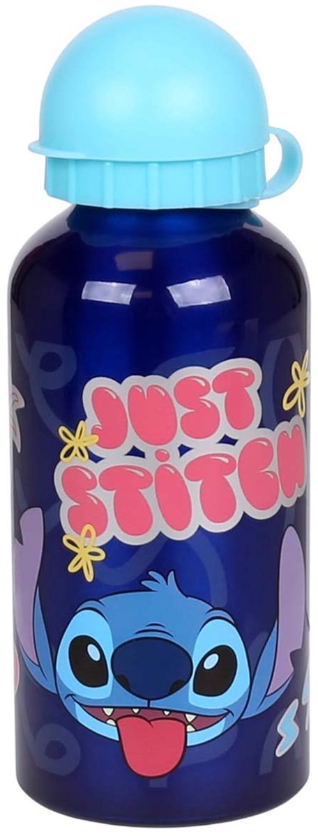 Stor Disney's Stitch Aluminium-Trinkflasche – 400 ml – leicht – auslaufsicherer Schraubverschluss – Trinkflasche für Kinder – dunkelblau hellblau