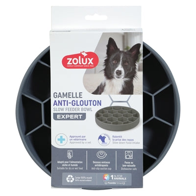 Zolux voebrak hond slow feed met zuignappen silicone grijs