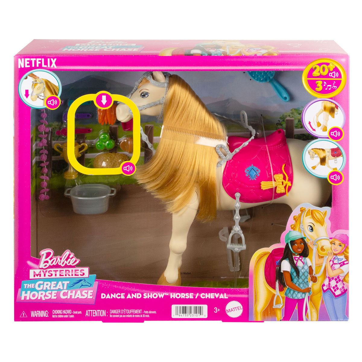 Barbie rätselhaft, das große Pferd, das ein Pferd jagt, ein Tanz- und Showpferd jagt