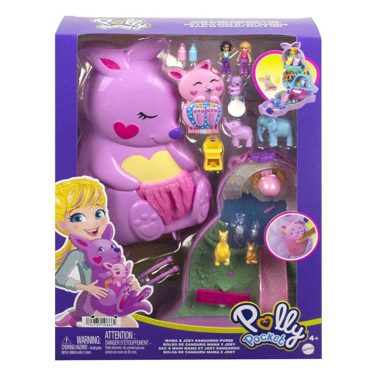 Mattel Polly Pocket Mama e Joey Kangaroo Bag Play Set