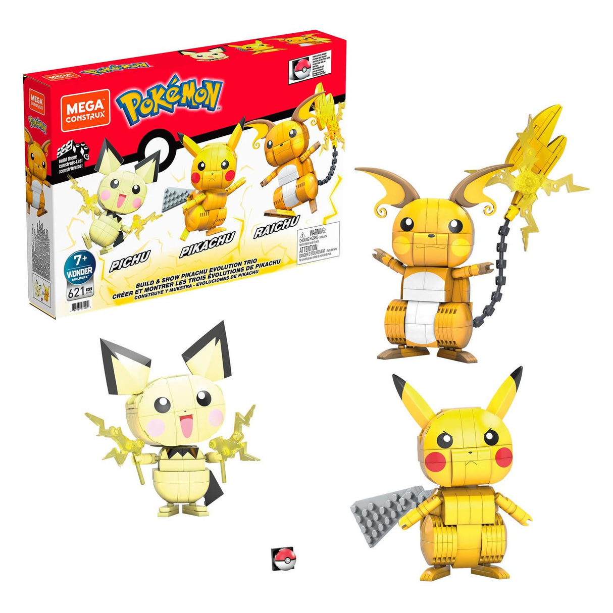 Pokémon Mega Construx Pokemon Construction Set Build and Show Pikachu Evolution Trio