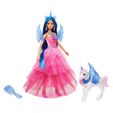 Mattel Einhornpuppe mit blauem Haar, rosa Kleid und Alicorn