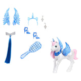 Mattel Einhornpuppe mit blauem Haar, rosa Kleid und Alicorn