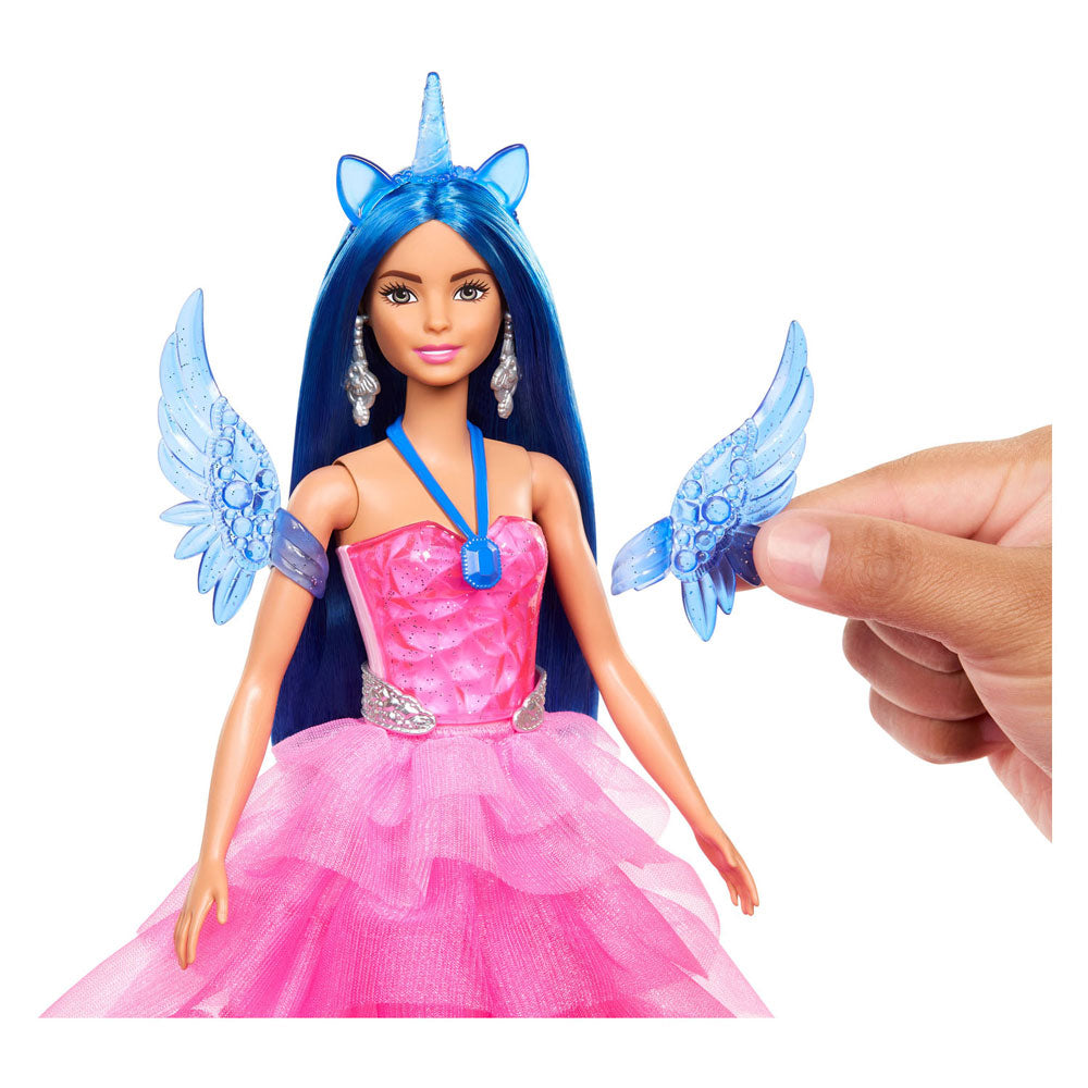 Mattel Einhornpuppe mit blauem Haar, rosa Kleid und Alicorn