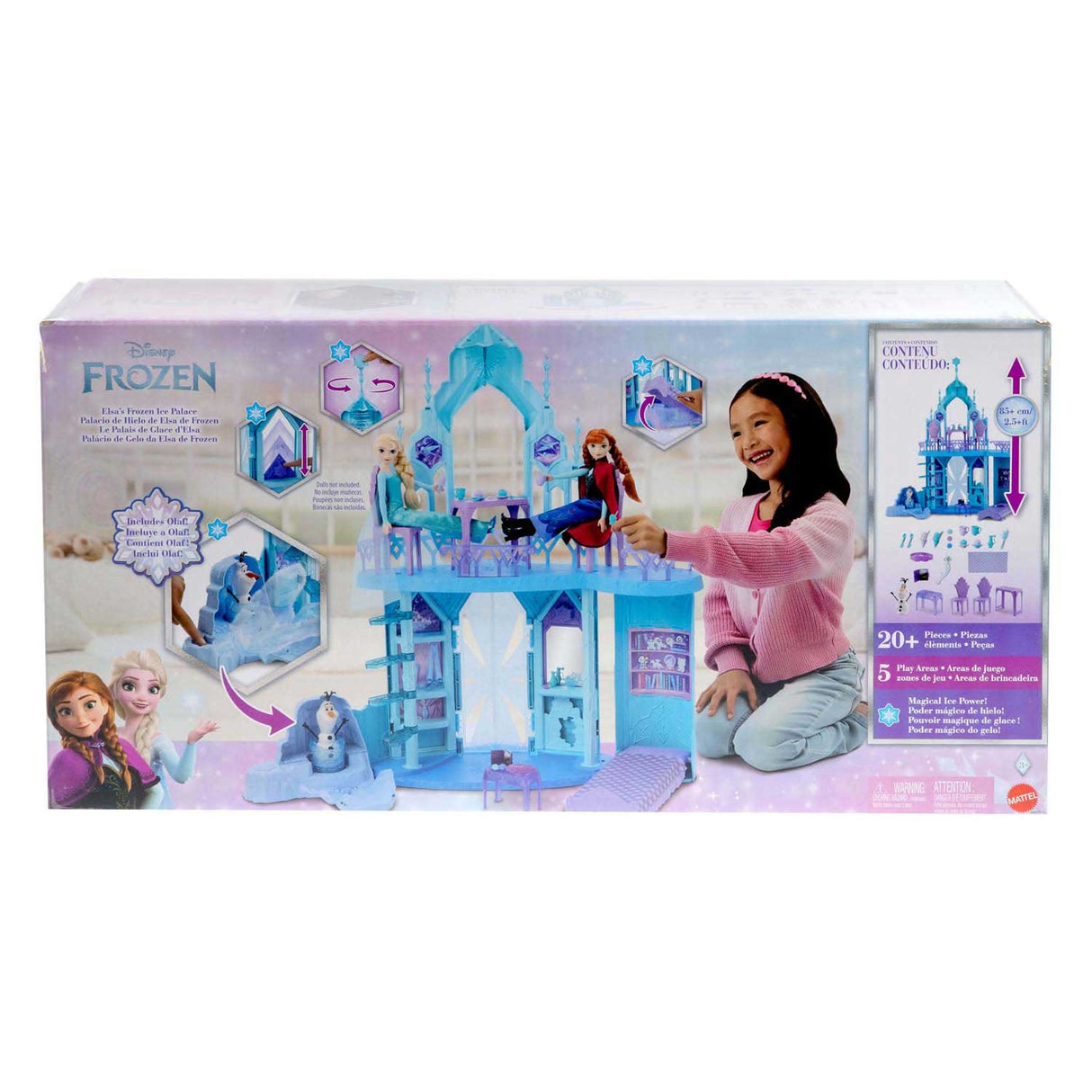Mattel Disney Frozen Elsas Eispalast – 5 Spielbereiche mit Rutsche, Balkon und Olaf – 75 cm