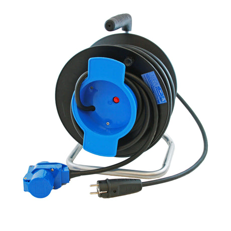 Kabeltrommel mit 25 Meter Neoprenkabel 3x 2,5 mm² - Schuko-Stecker und Winkelkupplung