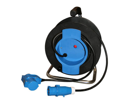 Kabeltrommel mit 50 Metern Neoprenkabel 3x 1,5 mm² - Cee-Stecker und Winkelkupplung