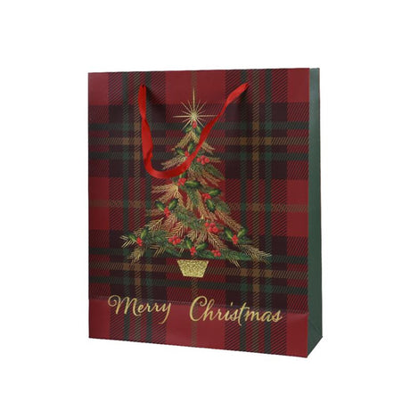 Decoris Geschenktüte Weihnachtsbaum rot aus 100% FSC-Papier 8x18x24cm