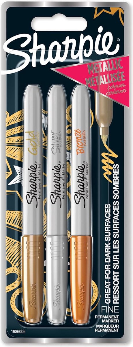 Sharpie metallische Permanentmarker | feiner Punkt | Gold-, Silber- und Bronzetinte | 3 Stück