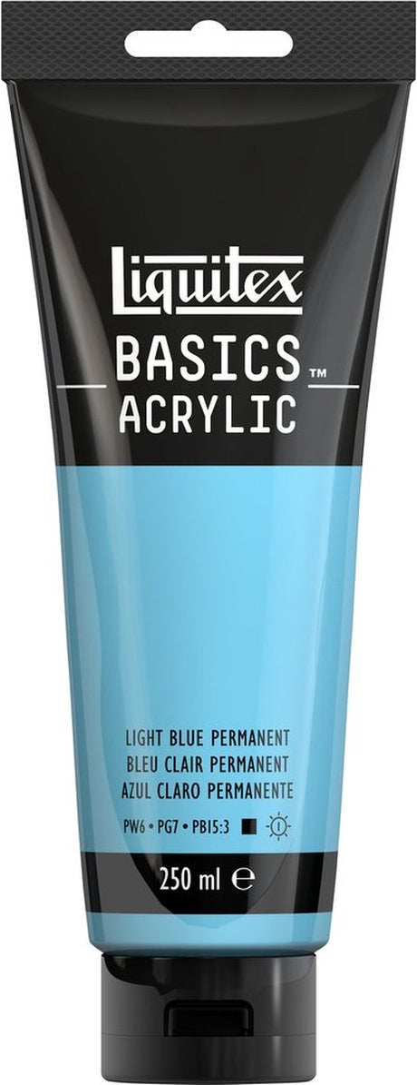 Liquitex 88700247 Basics Acrylfarbe permanent hellblau permanent – ​​250 ml | Künstler-Acrylfarbe | mittlere Viskosität | Heller Blauton zum Bemalen von Leinwand