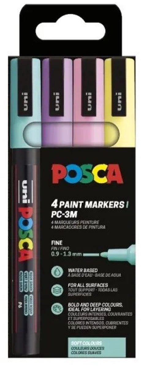 Posca Uni-Farbmarker PC-3m | 1 | 5mm | Federmäppchen mit 4 Teilen in verschiedenen sanften Farben