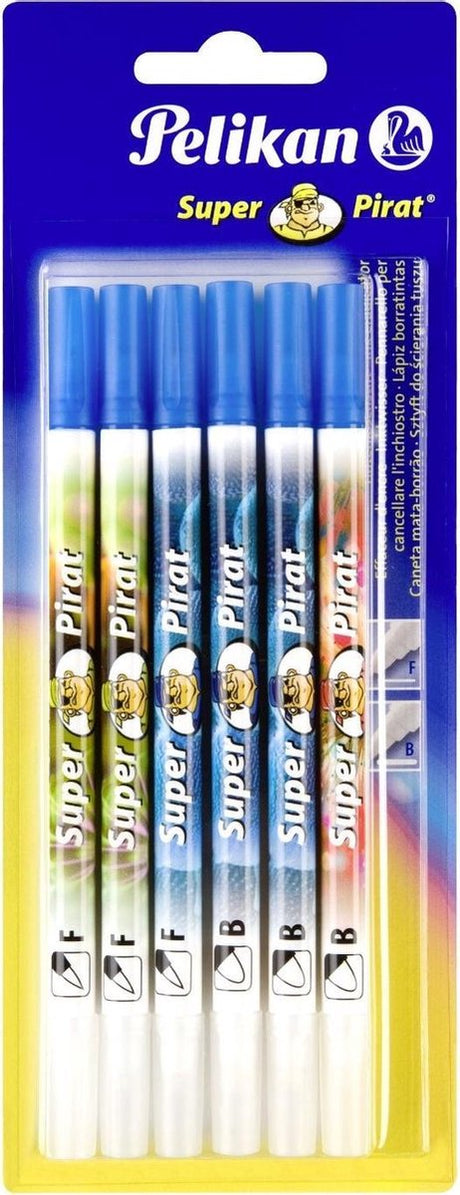 Pelikan - Super Piraten-Tintenradierer - 6 Stück (3x feine und 3x breite Radierspitze)
