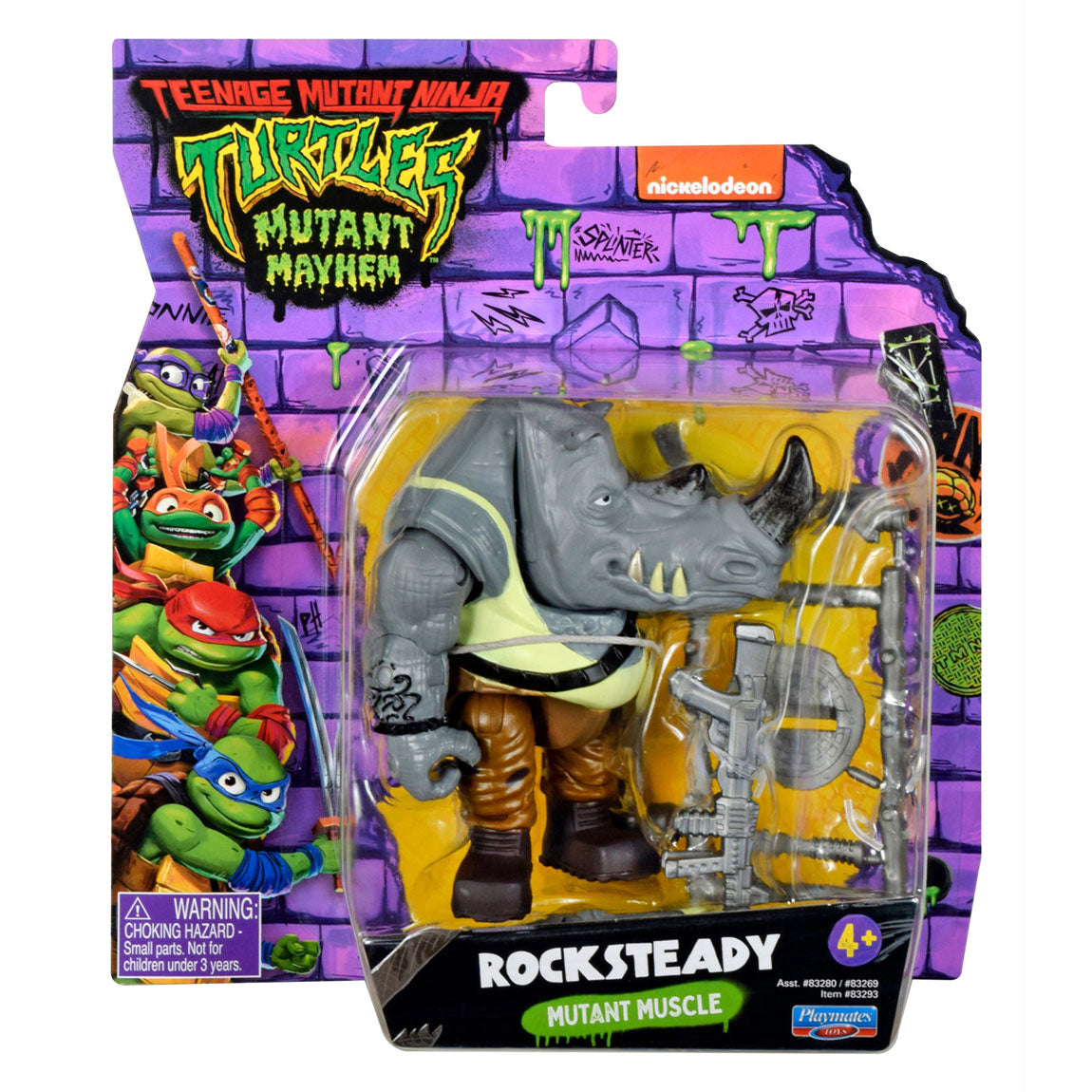 Les tortues ninja mutantes boti adolescents jouent une figure rocksteady mutant muscle