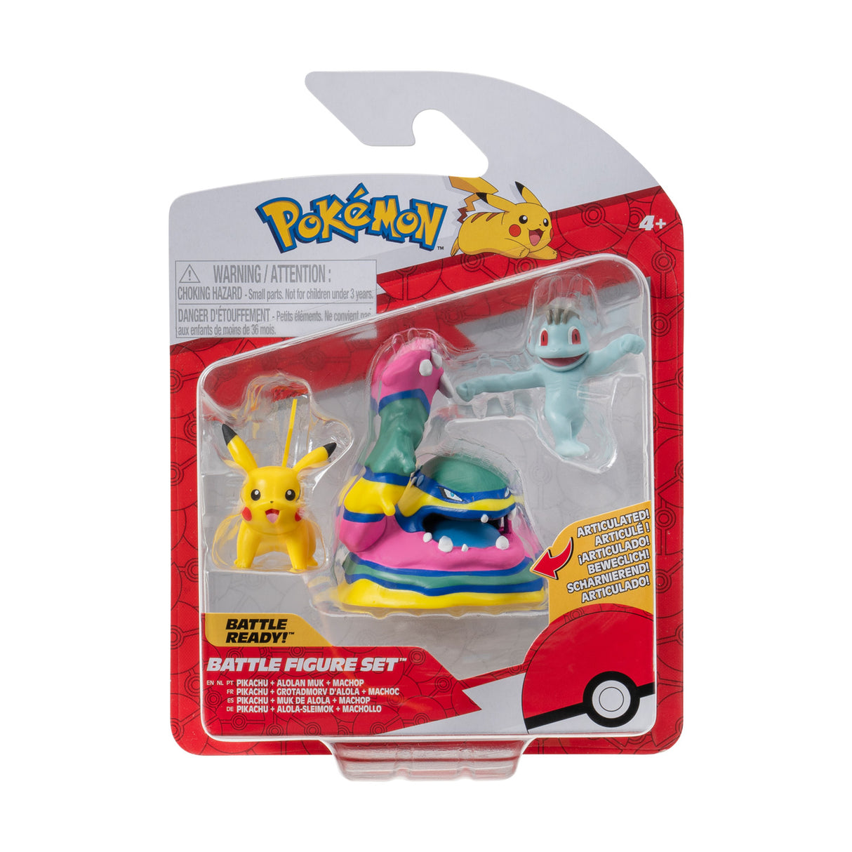 Boti Batte Figure Set Machop, Pikachu, Alolan Muk, 3..